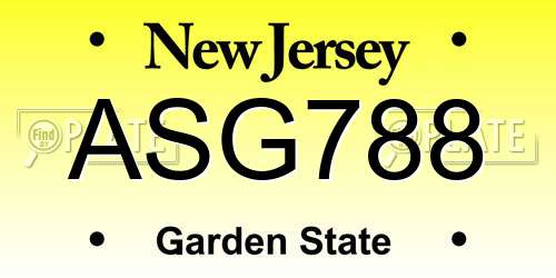 ASG788 New Jersey License Plate