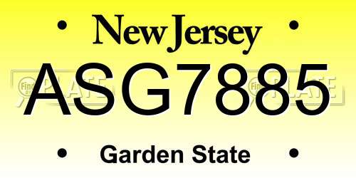 ASG7885 New Jersey License Plate