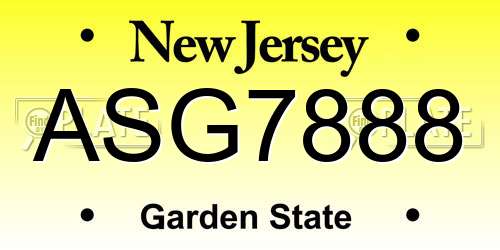 ASG7888 New Jersey License Plate