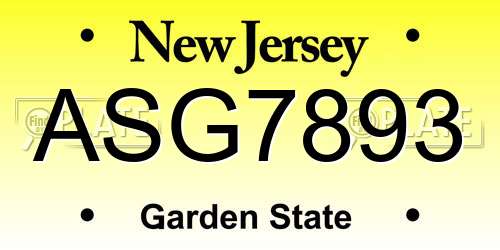 ASG7893 New Jersey License Plate