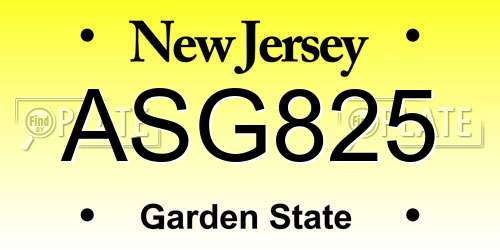 ASG825 New Jersey License Plate