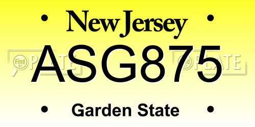 ASG875 New Jersey License Plate