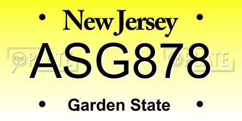 ASG878 New Jersey License Plate