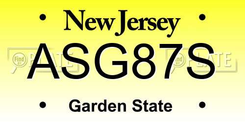ASG87S New Jersey License Plate