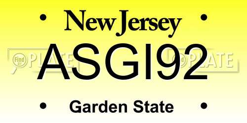 ASGI92 New Jersey License Plate
