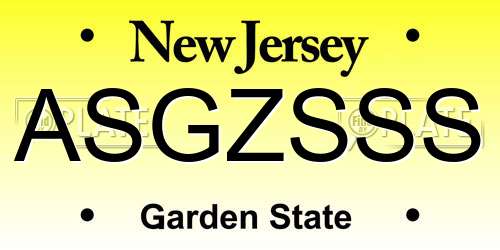 ASGZSSS New Jersey License Plate