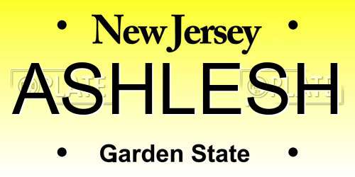 ASHLESH New Jersey License Plate