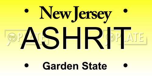 ASHRIT New Jersey License Plate