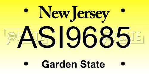 ASI9685 New Jersey License Plate