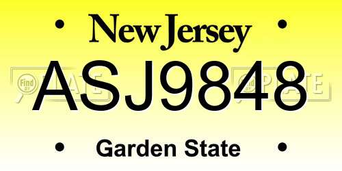 ASJ9848 New Jersey License Plate