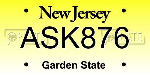 ASK876 New Jersey License Plate