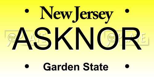 ASKNOR New Jersey License Plate