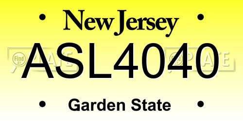 ASL4040 New Jersey License Plate