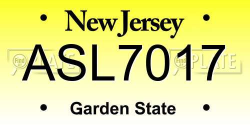 ASL7017 New Jersey License Plate
