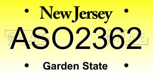 ASO2362 New Jersey License Plate