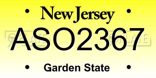 ASO2367 New Jersey License Plate