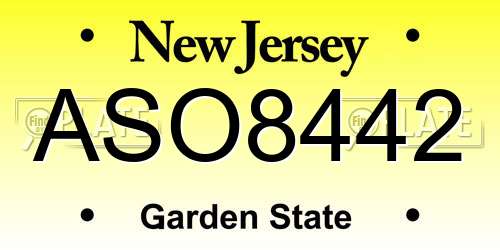 ASO8442 New Jersey License Plate