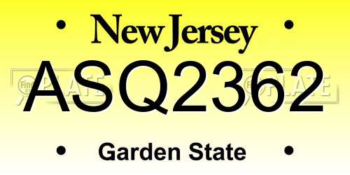 ASQ2362 New Jersey License Plate