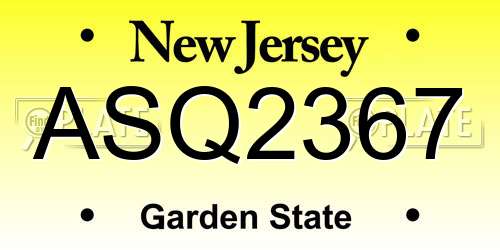 ASQ2367 New Jersey License Plate