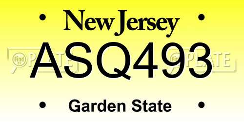 ASQ493 New Jersey License Plate
