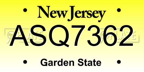 ASQ7362 New Jersey License Plate