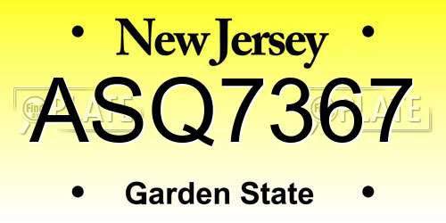 ASQ7367 New Jersey License Plate