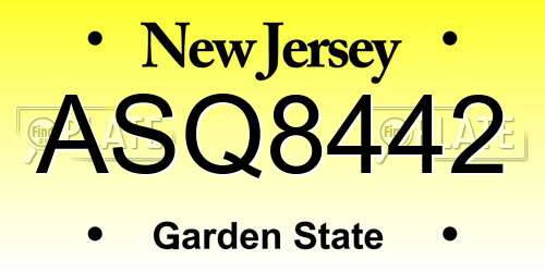 ASQ8442 New Jersey License Plate