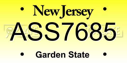 ASS7685 New Jersey License Plate
