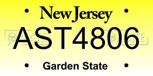 AST4806 New Jersey License Plate