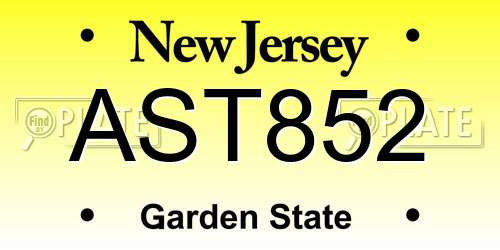 AST852 New Jersey License Plate