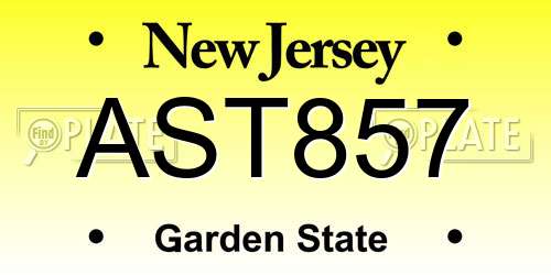 AST857 New Jersey License Plate