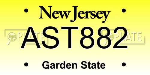 AST882 New Jersey License Plate