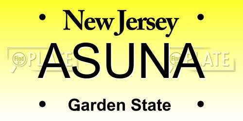 ASUNA New Jersey License Plate