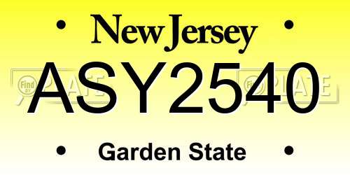 ASY2540 New Jersey License Plate