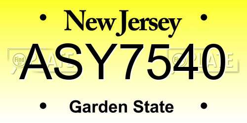 ASY7540 New Jersey License Plate