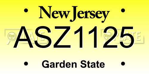 ASZ1125 New Jersey License Plate