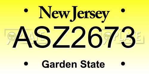 ASZ2673 New Jersey License Plate