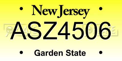 ASZ4506 New Jersey License Plate