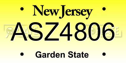 ASZ4806 New Jersey License Plate