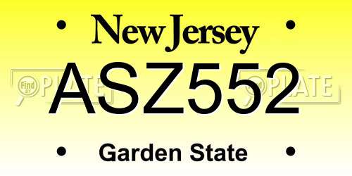 ASZ552 New Jersey License Plate