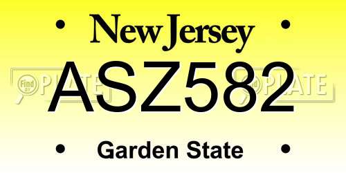 ASZ582 New Jersey License Plate