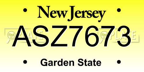 ASZ7673 New Jersey License Plate