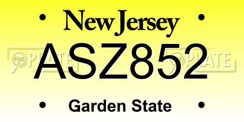 ASZ852 New Jersey License Plate
