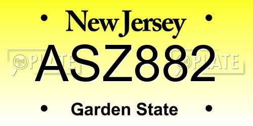 ASZ882 New Jersey License Plate