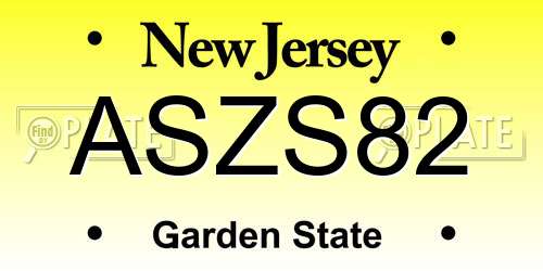 ASZS82 New Jersey License Plate