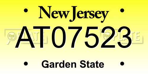 AT07523 New Jersey License Plate
