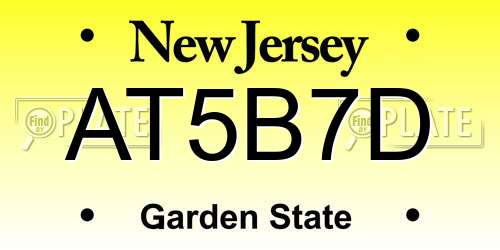 AT5B7D New Jersey License Plate
