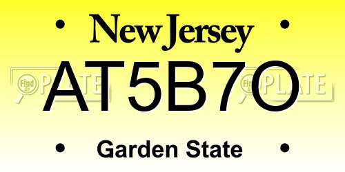 AT5B7O New Jersey License Plate