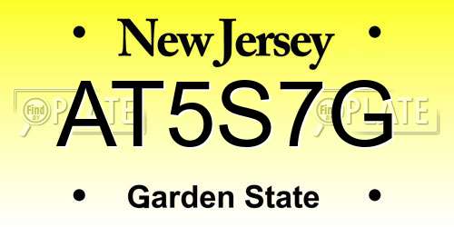 AT5S7G New Jersey License Plate