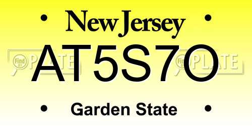 AT5S7O New Jersey License Plate